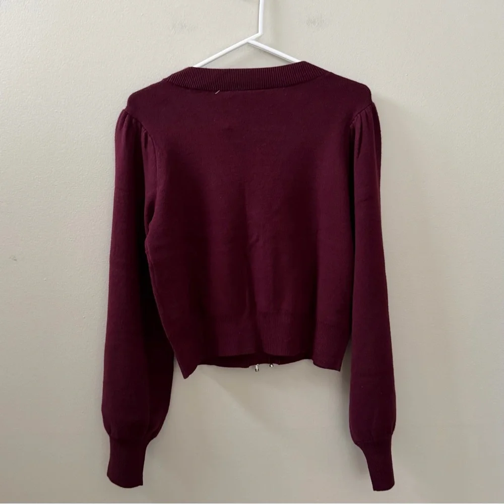 Belldini Balloon Sleeve Burgundy Cardigan Sweater with Rhinestone Bows, Sz M